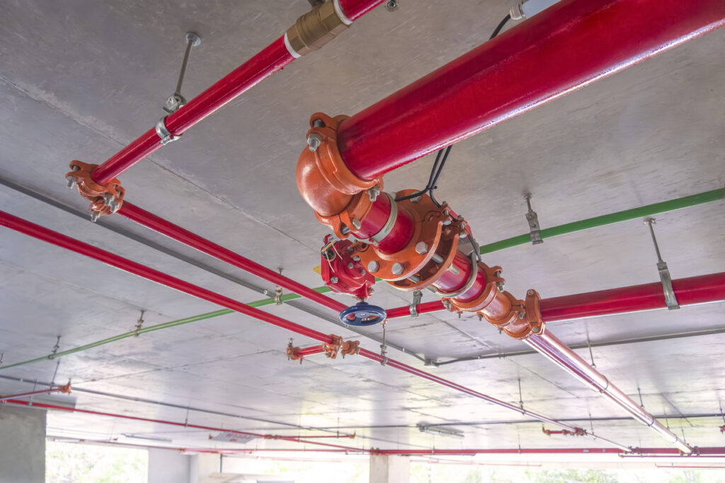Fire sprinkler system in winter in parking garage